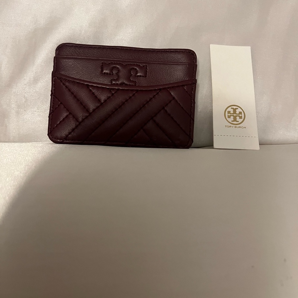 Tory Burch Leather Burgundy Quilted Card Holder burgundy